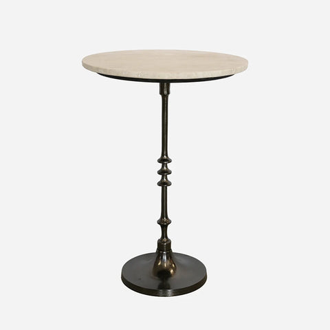 Toledo Marble & Forged Iron Pedestal Base Occasional Table