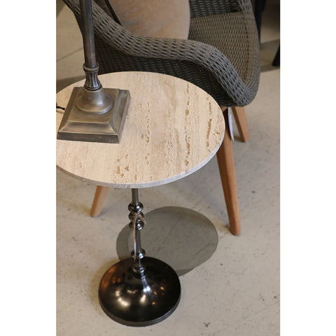 Toledo Marble & Forged Iron Pedestal Base Occasional Table