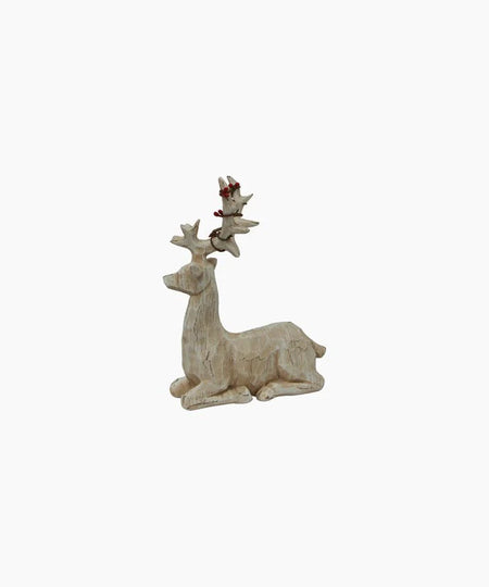 French Country Collections Scandi Deer with Red Beads Lying