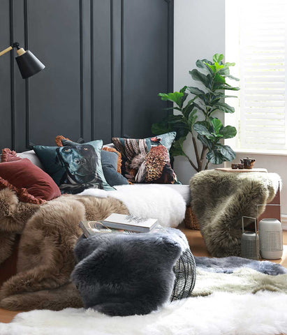 New Zealand Wool Sheepskin Rug ~ Charcoal