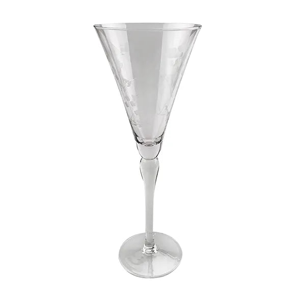 Floral Etched Tall Wine Glass ~ Single