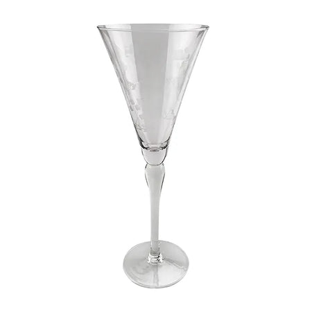 Floral Etched Tall Wine Glass ~ Single