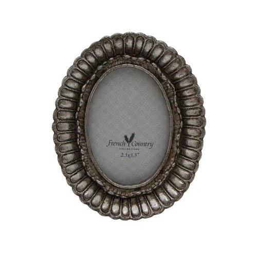 French Country Fanned Oval Photo Frame Pewter Finish 2.5x3.5"