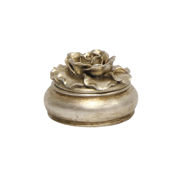 French Country Camelia Small Round Trinket Box Pewter Finish