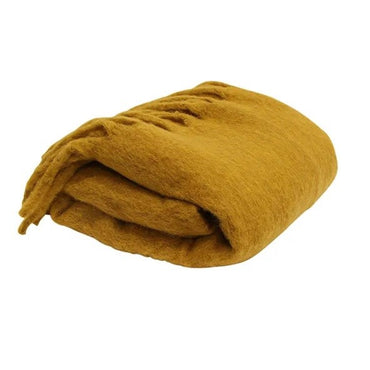 French Country Solid Fringed Mustard Throw