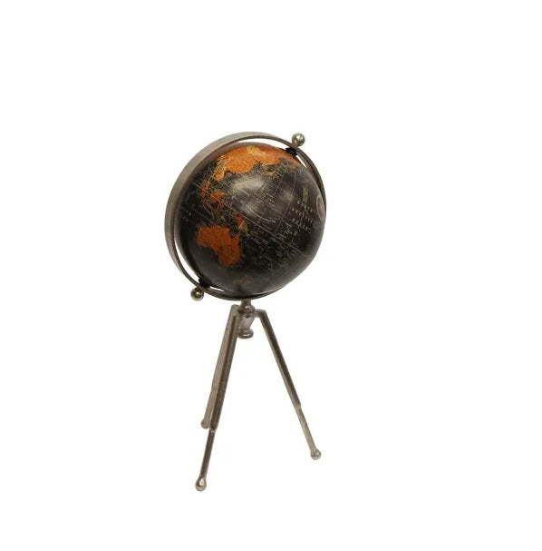 French Country Small Black Globe on Stem Tripod Stand
