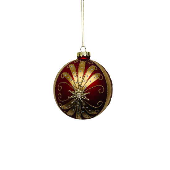 RED/GOLD GLASS FLUEUR D LYS PAINTED BALL