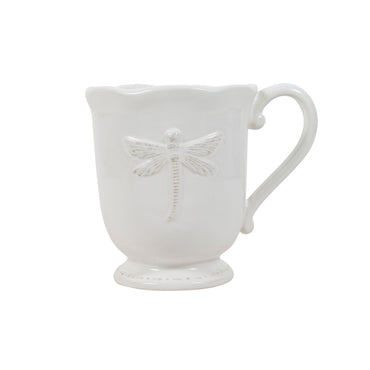French Country Dragonfly Stoneware White Mug - Set of 4