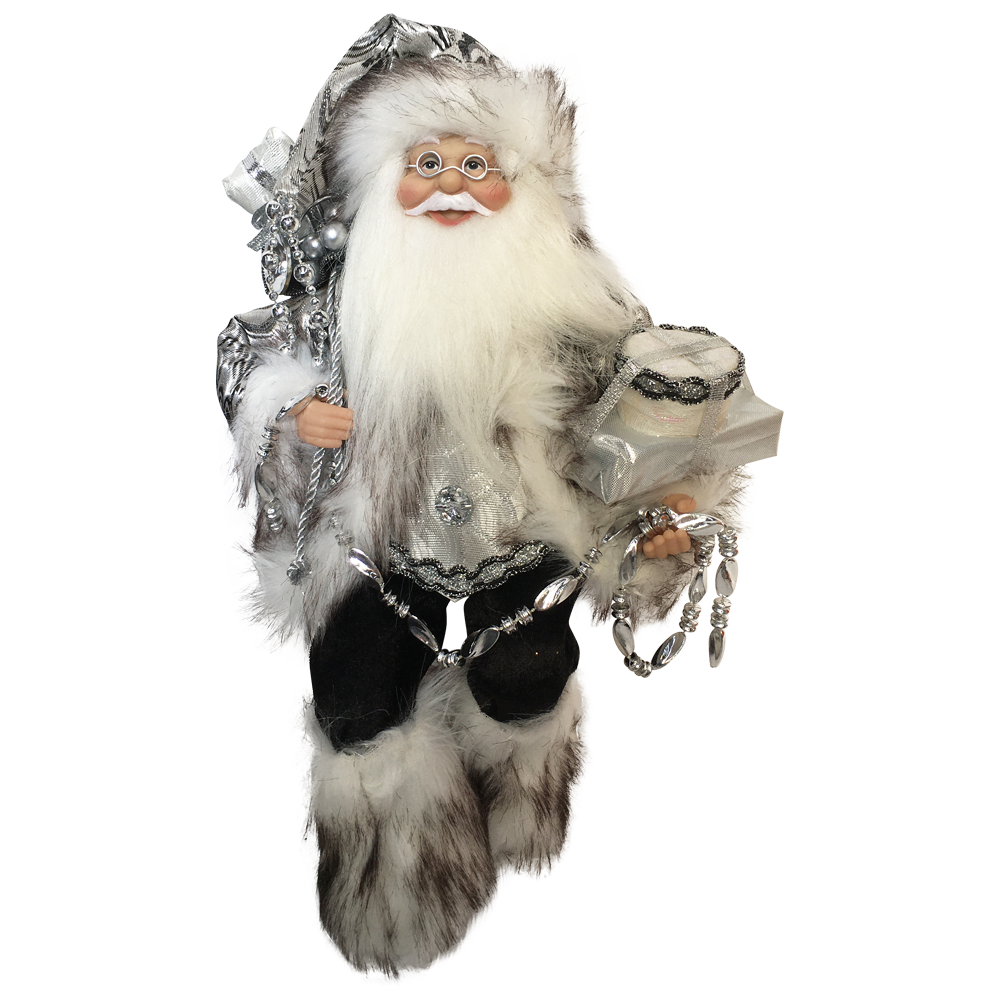 Sitting Santa in Black & Silver - 30cm
