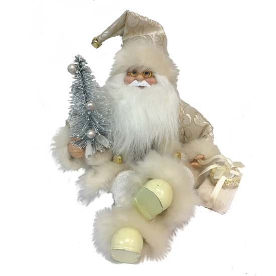 Sitting Santa in Ivory, Holding Gift