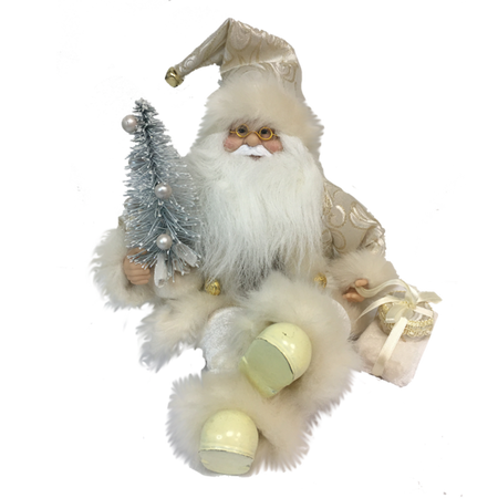 Sitting Santa in Ivory, Holding Gift