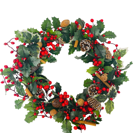 Holly, Berry, Nut Christmas Wreath