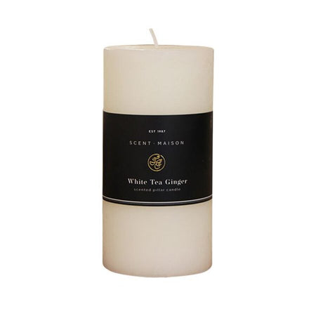 French Country Maison Pillar Candle White Tea Ginger 3X6″