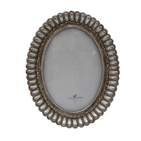 French Country FANNED OVAL PHOTO FRAME PEWTER FINISH 5X7"