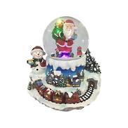 LED Globe, Santa holding sack, Snowman looking on