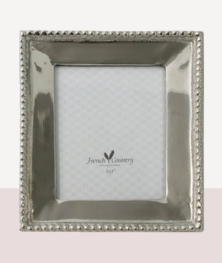 French Country BEADED RECTANGLE NICKEL PHOTO FRAME / 3X4"