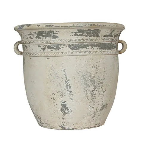 French Country Ines Aged White Handled Pot