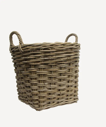 Large Round Wood Basket with Handles